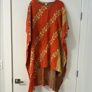 NWOT Reversible Cotton Kantha Orange Floral Kaftan/ Dress